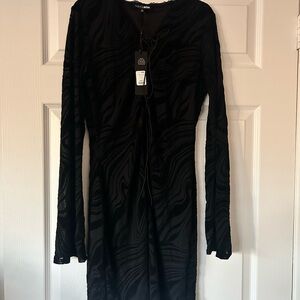 Fashion Nova Elegant Black Swirl Long Sleeve Dress